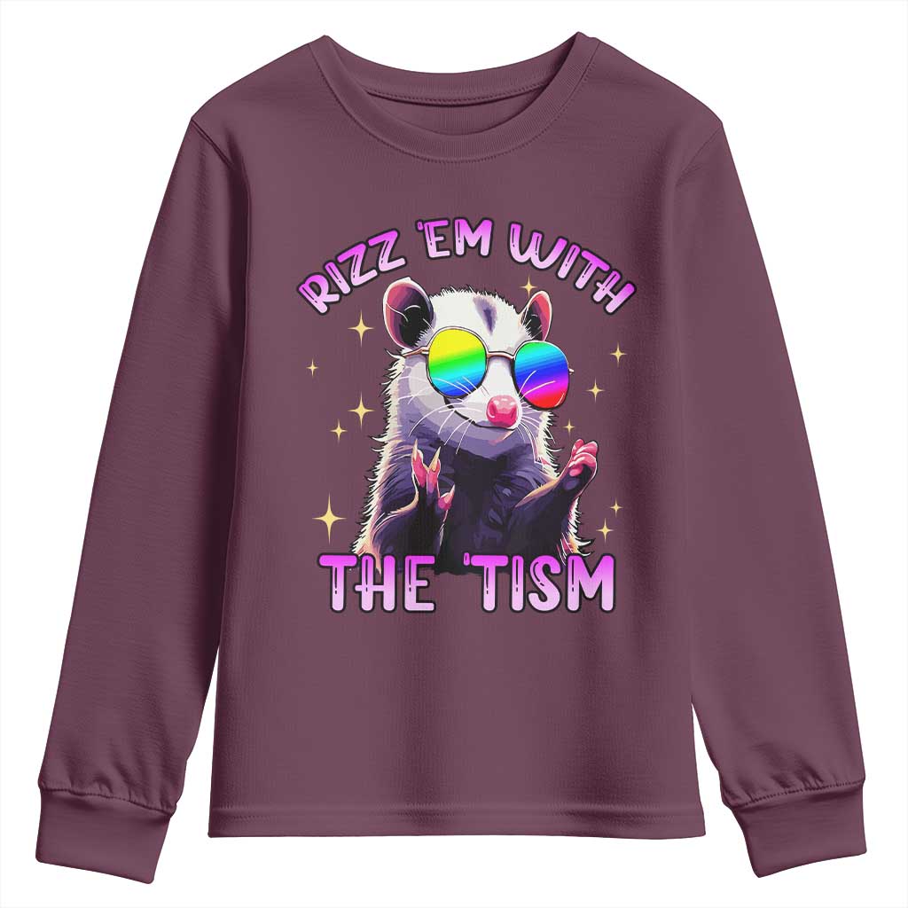 Funny Autism Opossum Youth Sweatshirt Rizz Em With The Tism Meme Autistic