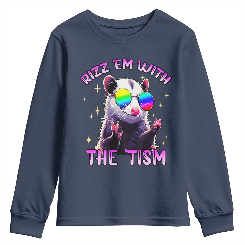 Funny Autism Opossum Youth Sweatshirt Rizz Em With The Tism Meme Autistic