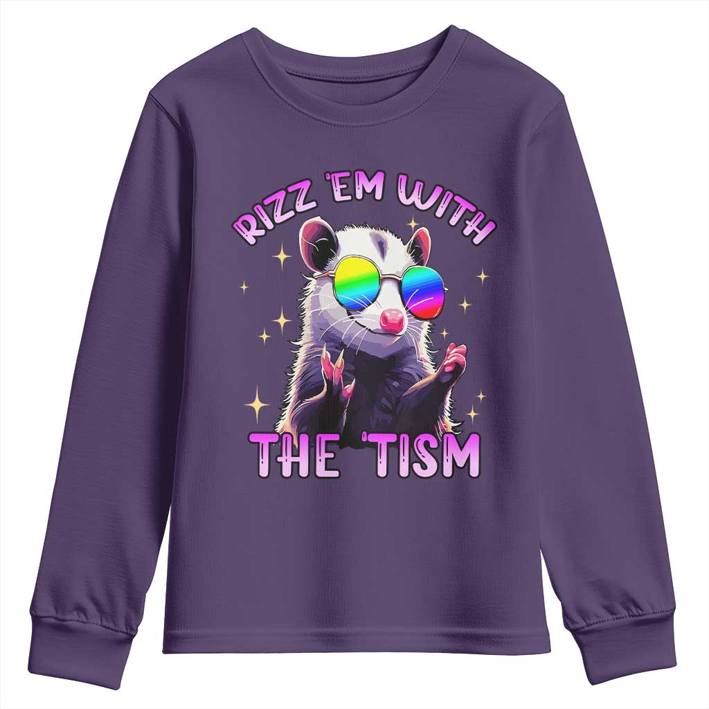 Funny Autism Opossum Youth Sweatshirt Rizz Em With The Tism Meme Autistic