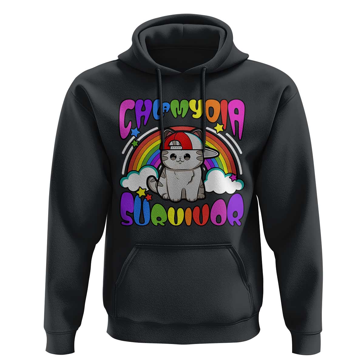 Chlamydia Survivor Cat Meme Hoodie Funny Y2K Inappropriate Humor