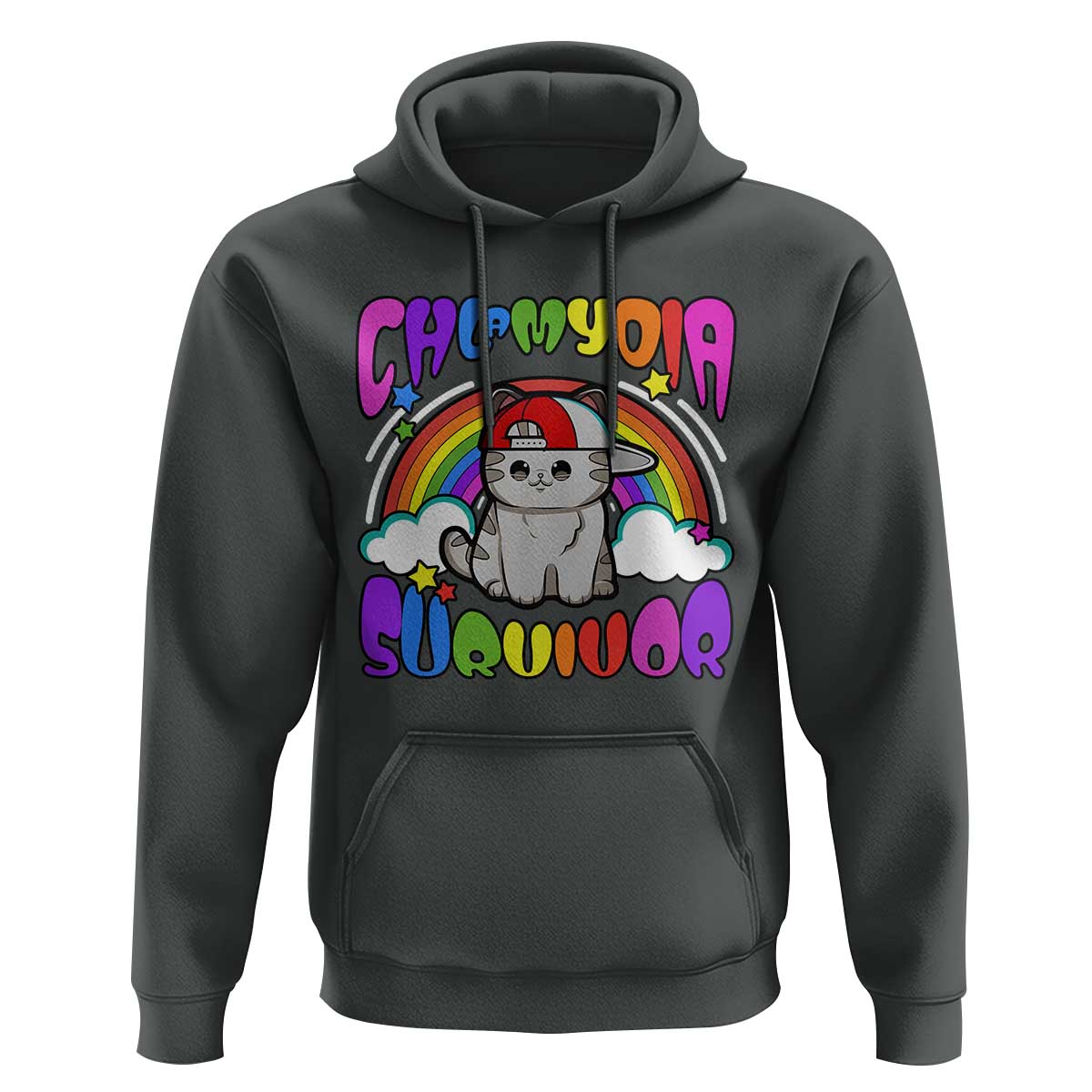 Chlamydia Survivor Cat Meme Hoodie Funny Y2K Inappropriate Humor