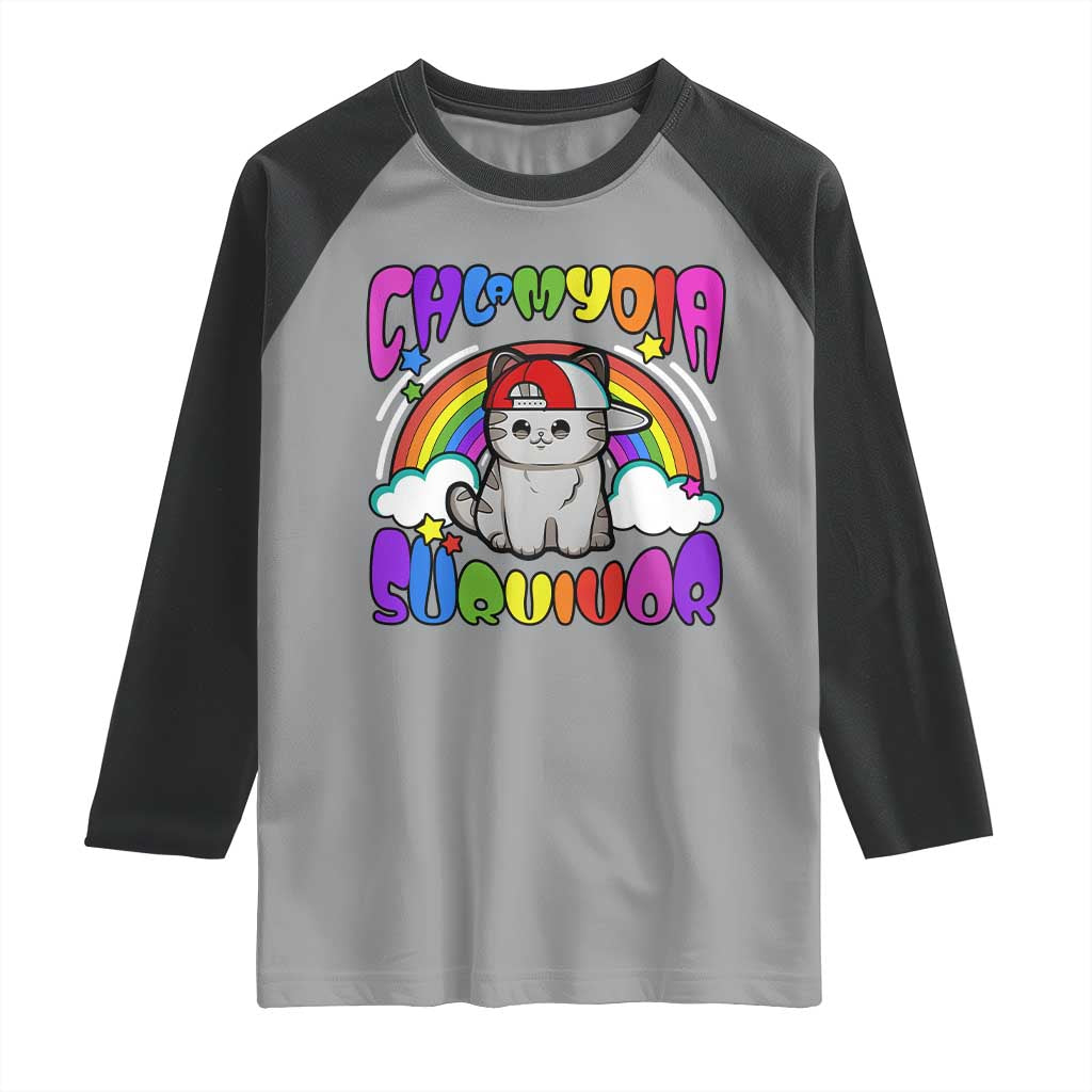 Chlamydia Survivor Cat Meme Raglan Shirt Funny Y2K Inappropriate Humor