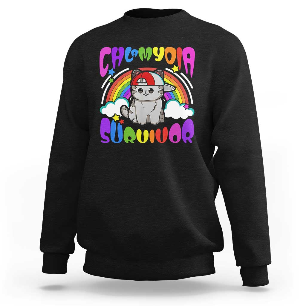 Chlamydia Survivor Cat Meme Sweatshirt Funny Y2K Inappropriate Humor - Wonder Print Shop
