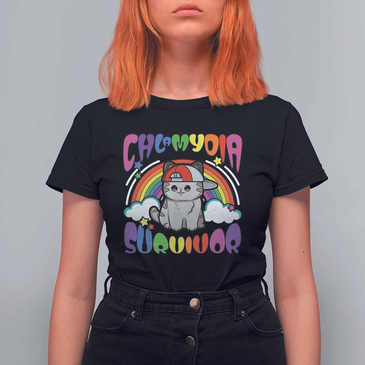 Chlamydia Survivor Cat Meme T Shirt For Women Funny Y2K Inappropriate Humor - Wonder Print Shop