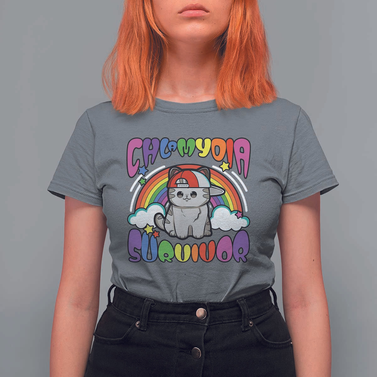 Chlamydia Survivor Cat Meme T Shirt For Women Funny Y2K Inappropriate Humor - Wonder Print Shop