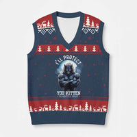 Funny Alpha Wolf Meme V-Neck Knit Sweater Vest I'll Protect You Kitten No Matter What Literally Me Male Werewolf - Wonder Print Shop