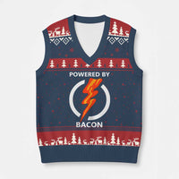 Funny Bacon Lover V-Neck Knit Sweater Vest Powered By Bacon Cured Pork Master - Wonder Print Shop