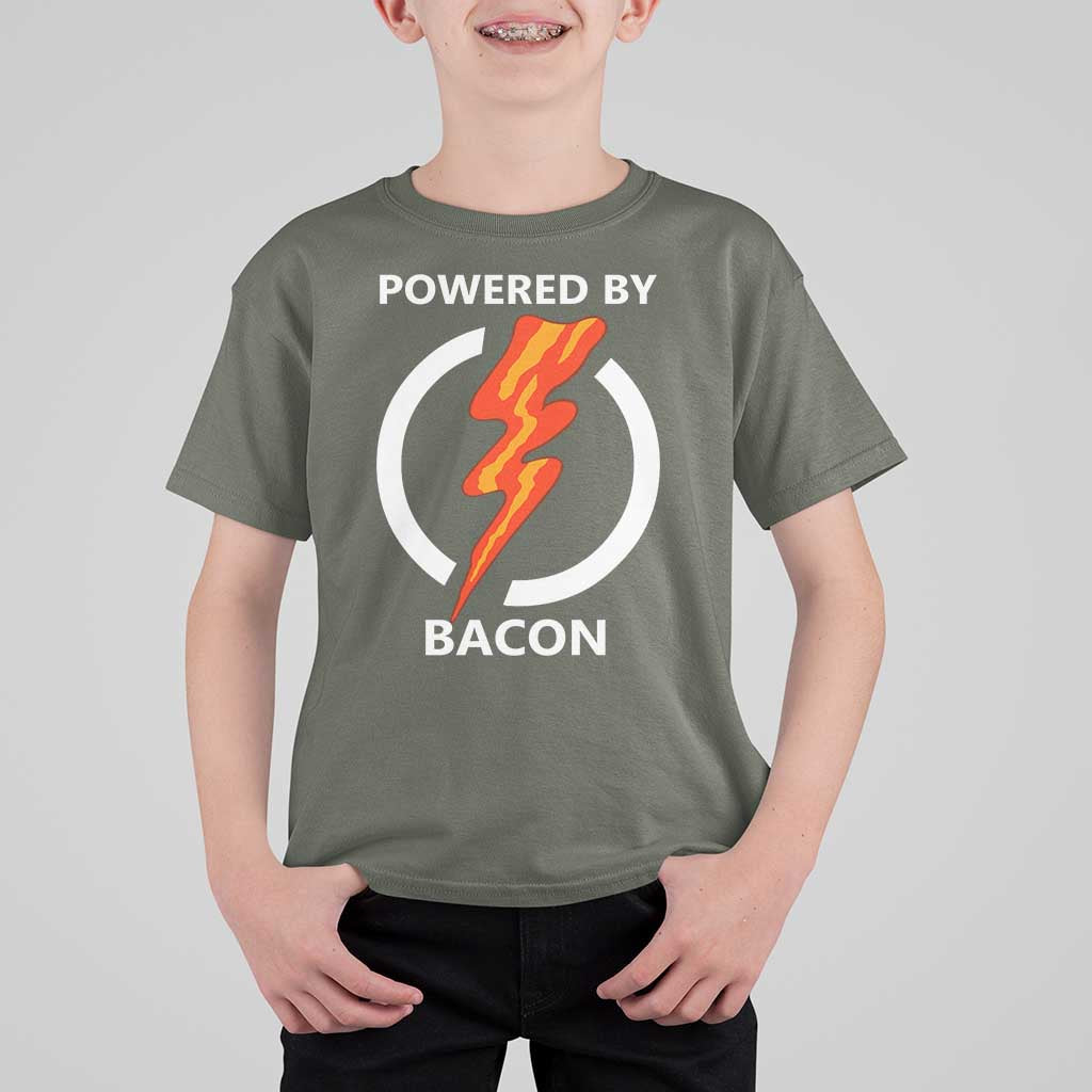 Funny Bacon Lover T Shirt For Kid Powered By Bacon Cured Pork Master
