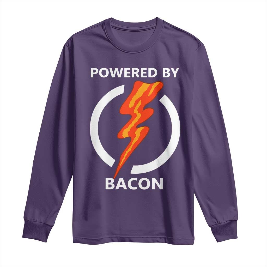Funny Bacon Lover Long Sleeve Shirt Powered By Bacon Cured Pork Master