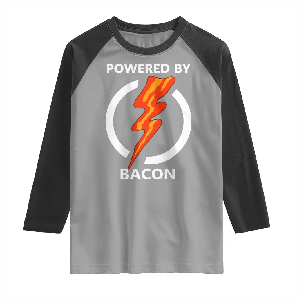 Funny Bacon Lover Raglan Shirt Powered By Bacon Cured Pork Master