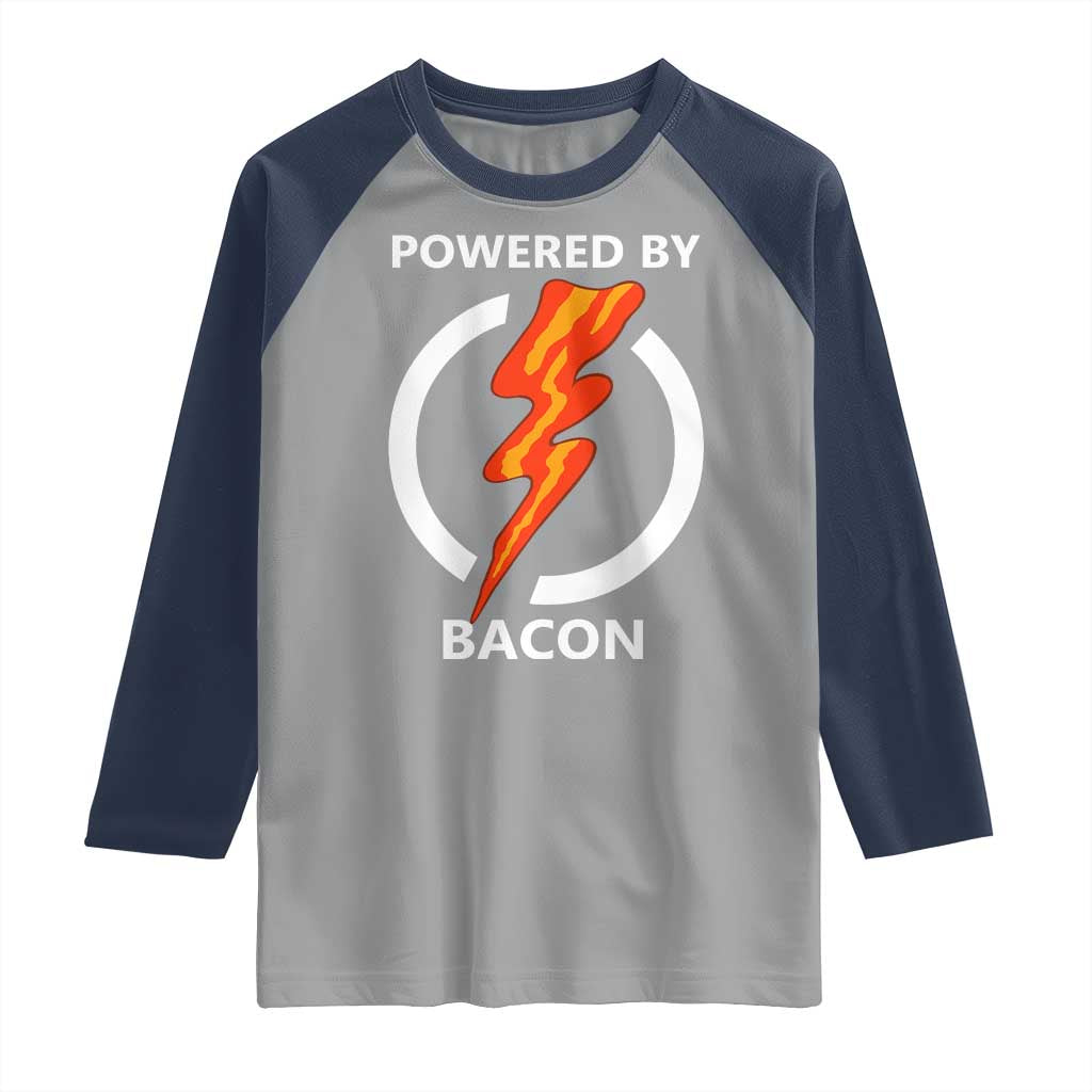 Funny Bacon Lover Raglan Shirt Powered By Bacon Cured Pork Master