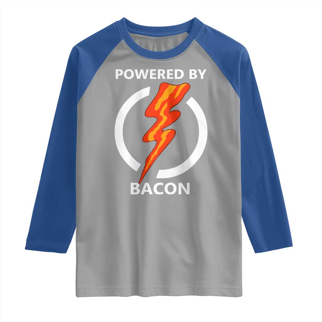 Funny Bacon Lover Raglan Shirt Powered By Bacon Cured Pork Master