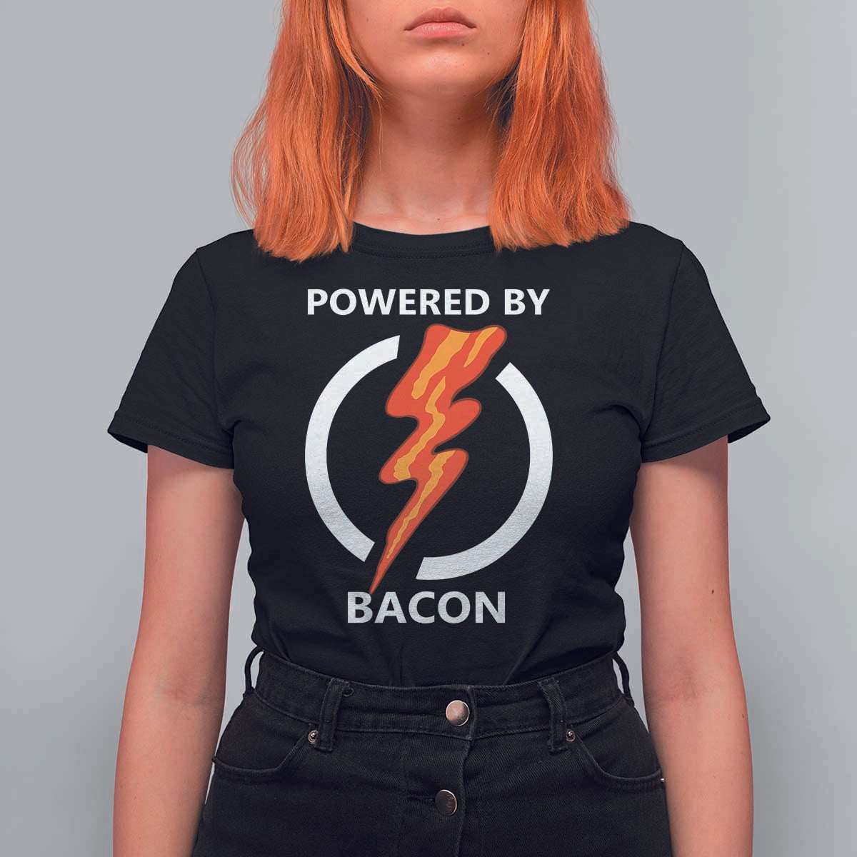 Funny Bacon Lover T Shirt For Women Powered By Bacon Cured Pork Master