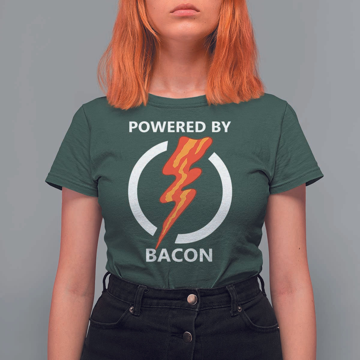 Funny Bacon Lover T Shirt For Women Powered By Bacon Cured Pork Master