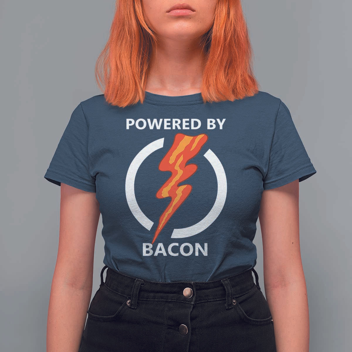 Funny Bacon Lover T Shirt For Women Powered By Bacon Cured Pork Master