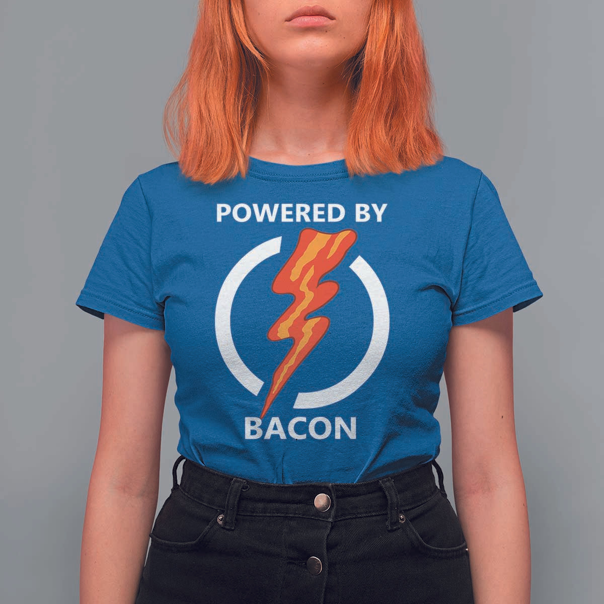 Funny Bacon Lover T Shirt For Women Powered By Bacon Cured Pork Master
