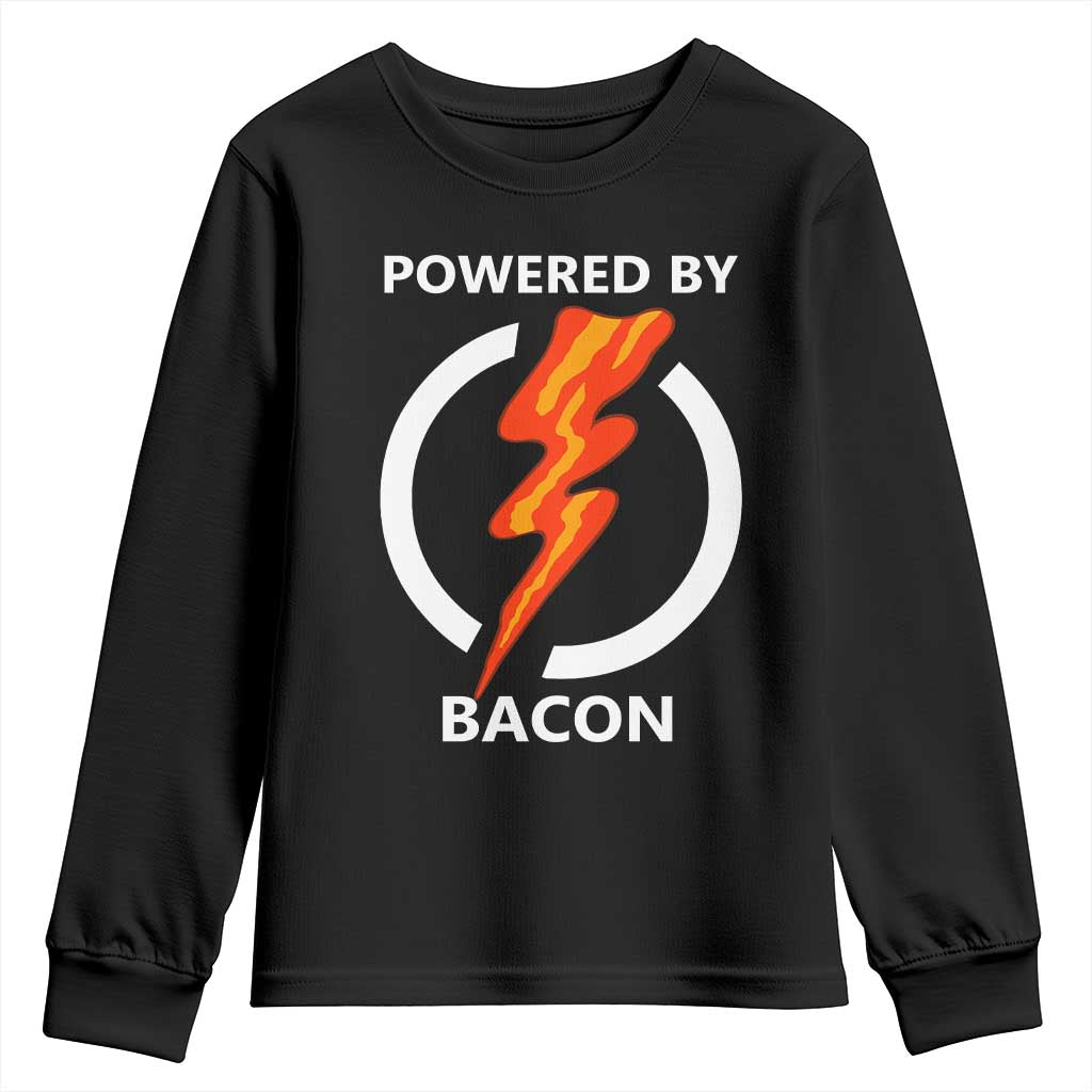 Funny Bacon Lover Youth Sweatshirt Powered By Bacon Cured Pork Master