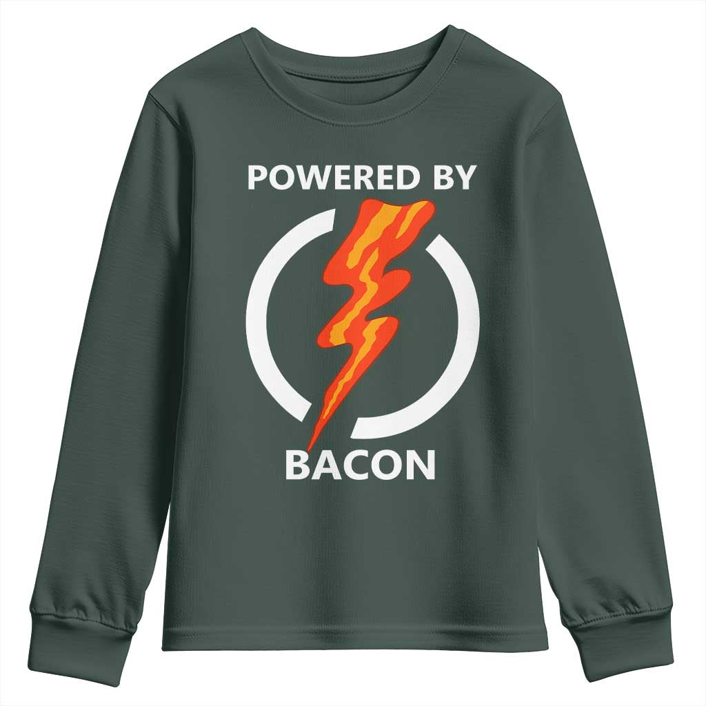 Funny Bacon Lover Youth Sweatshirt Powered By Bacon Cured Pork Master