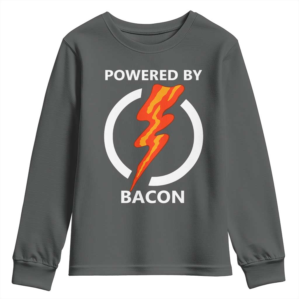 Funny Bacon Lover Youth Sweatshirt Powered By Bacon Cured Pork Master