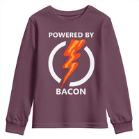 Funny Bacon Lover Youth Sweatshirt Powered By Bacon Cured Pork Master