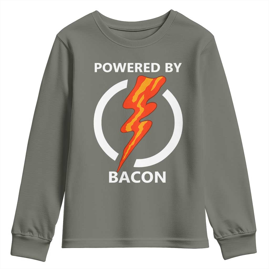 Funny Bacon Lover Youth Sweatshirt Powered By Bacon Cured Pork Master