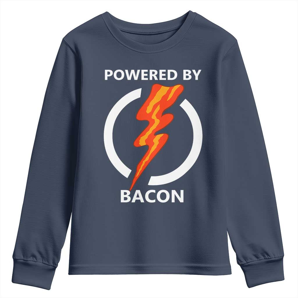 Funny Bacon Lover Youth Sweatshirt Powered By Bacon Cured Pork Master