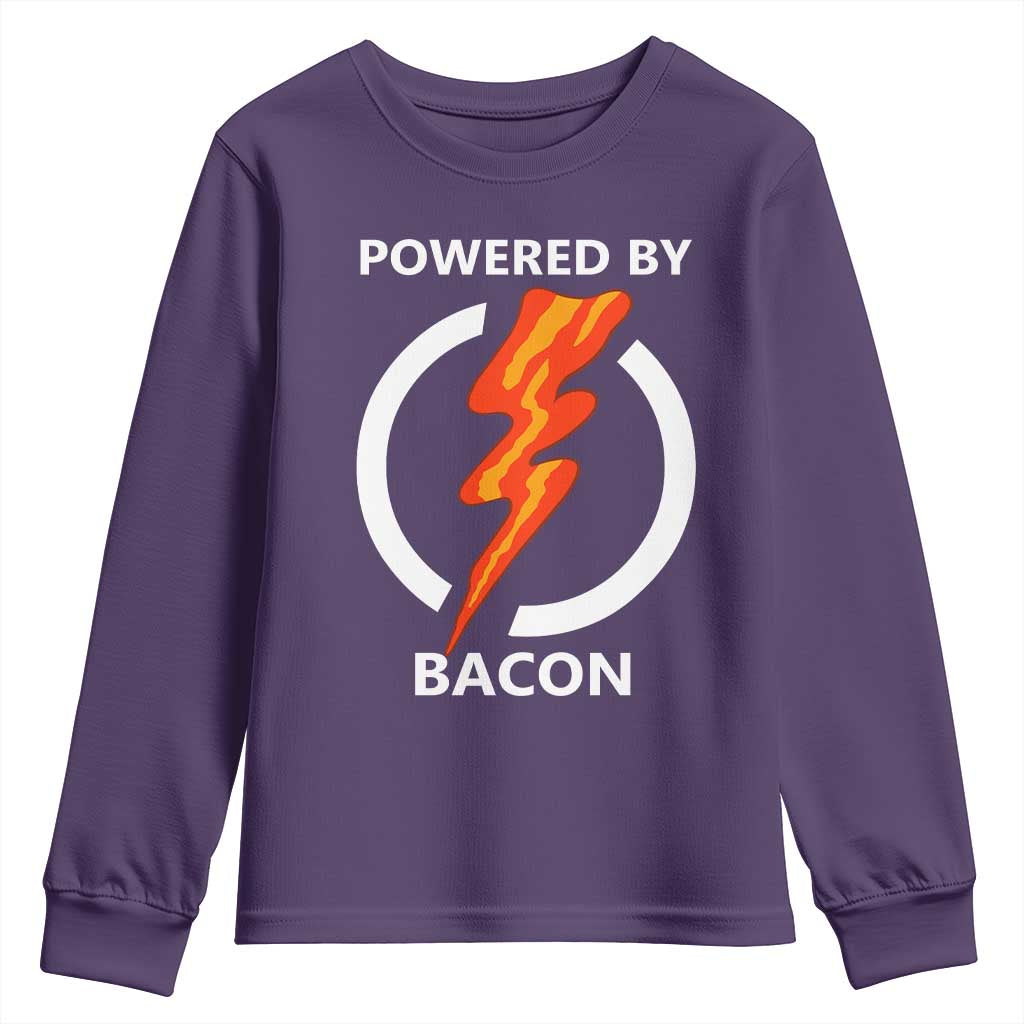 Funny Bacon Lover Youth Sweatshirt Powered By Bacon Cured Pork Master