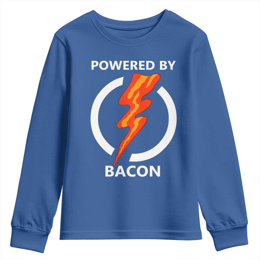 Funny Bacon Lover Youth Sweatshirt Powered By Bacon Cured Pork Master