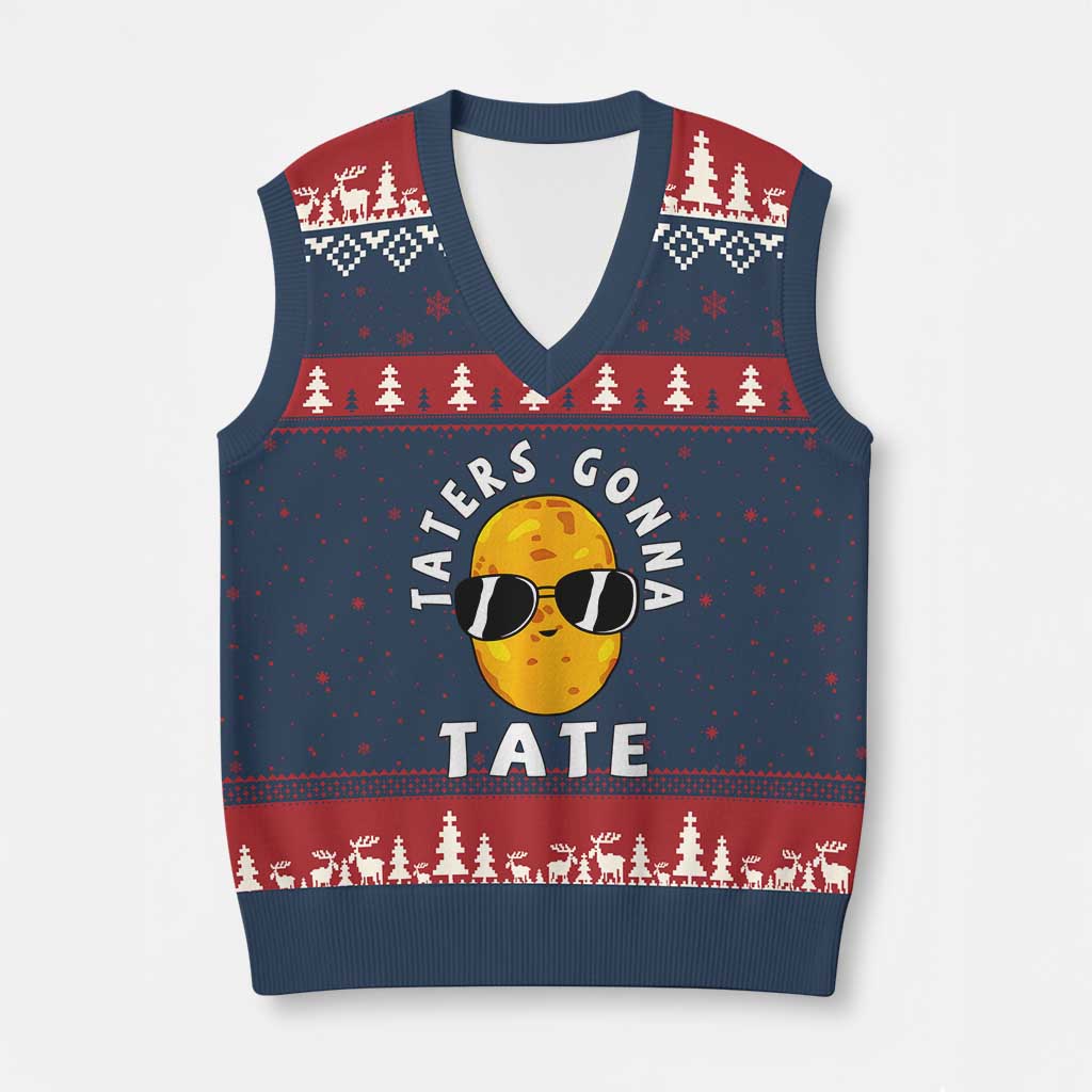 Funny Tater Tot V-Neck Knit Sweater Vest Taters Gonna Tate Tots Meme Potato Made Foodie Lover - Wonder Print Shop