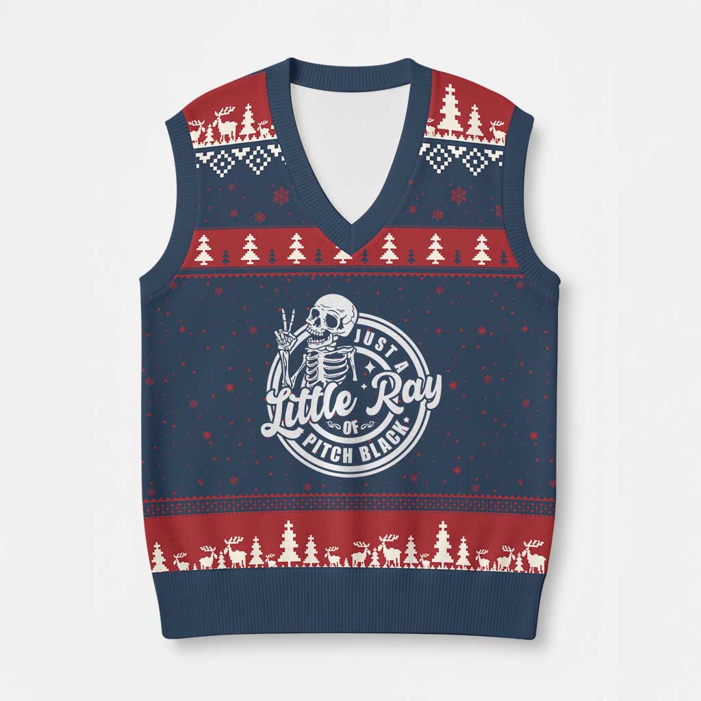 Funny Saying Skeleton V-Neck Knit Sweater Vest I'm Just A Little Ray Of Pitch Black Sarcastic - Wonder Print Shop