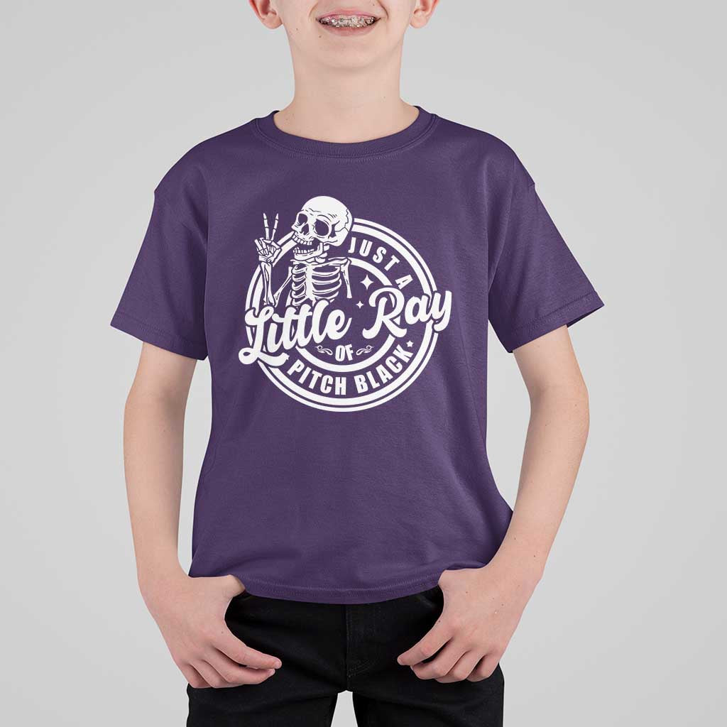Funny Saying Skeleton T Shirt For Kid I'm Just A Little Ray Of Pitch Black Sarcastic