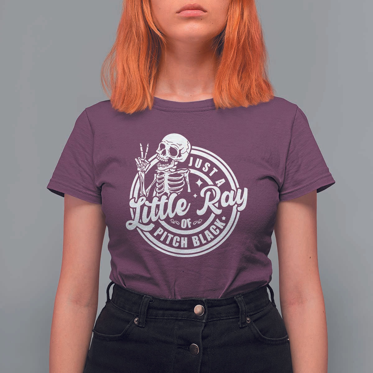 Funny Saying Skeleton T Shirt For Women I'm Just A Little Ray Of Pitch Black Sarcastic