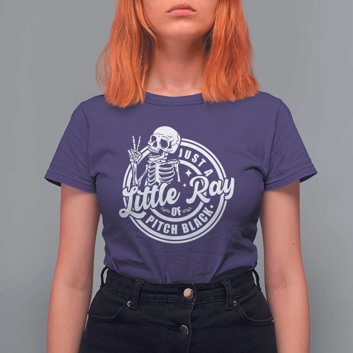 Funny Saying Skeleton T Shirt For Women I'm Just A Little Ray Of Pitch Black Sarcastic