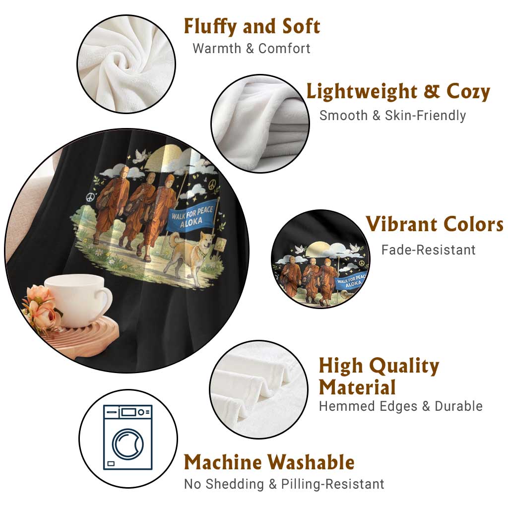 Walk for Peace Monks with Aloka the Dog Throw Blanket Spiritual Pilgrimage Buddhist Inspired - Wonder Print Shop