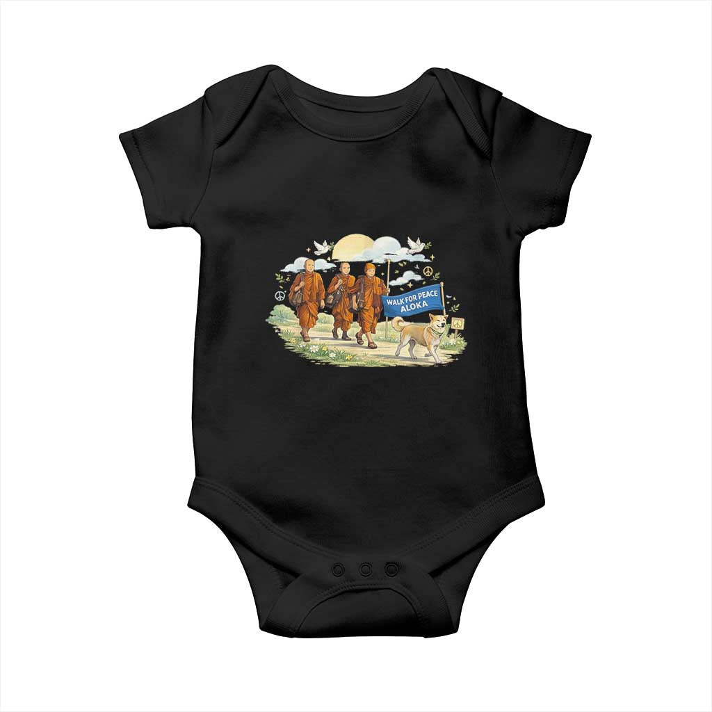 Walk for Peace Monks with Aloka the Dog Baby Onesie Spiritual Pilgrimage Buddhist Inspired - Wonder Print Shop