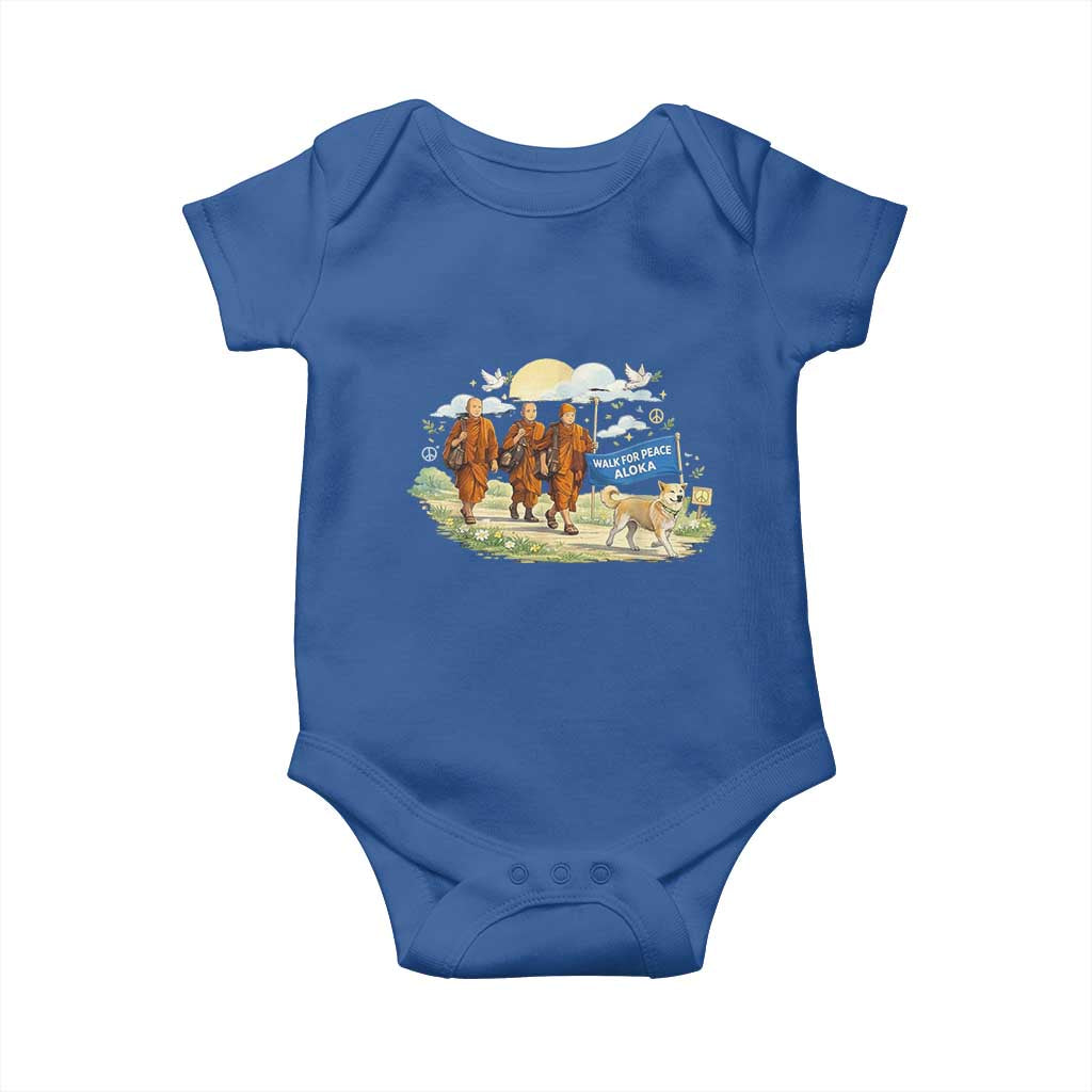 Walk for Peace Monks with Aloka the Dog Baby Onesie Spiritual Pilgrimage Buddhist Inspired - Wonder Print Shop