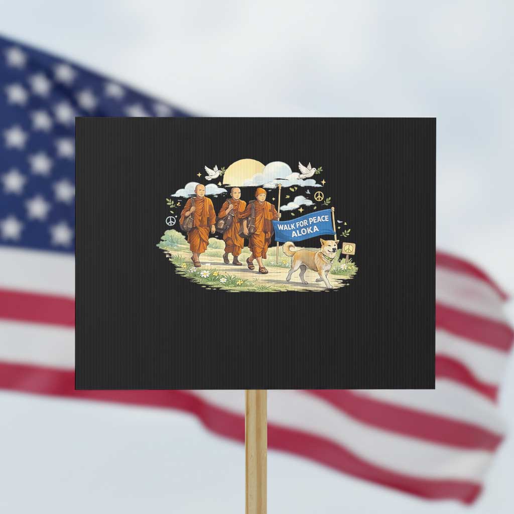 Walk for Peace Monks with Aloka the Dog Protest Sign Spiritual Pilgrimage Buddhist Inspired