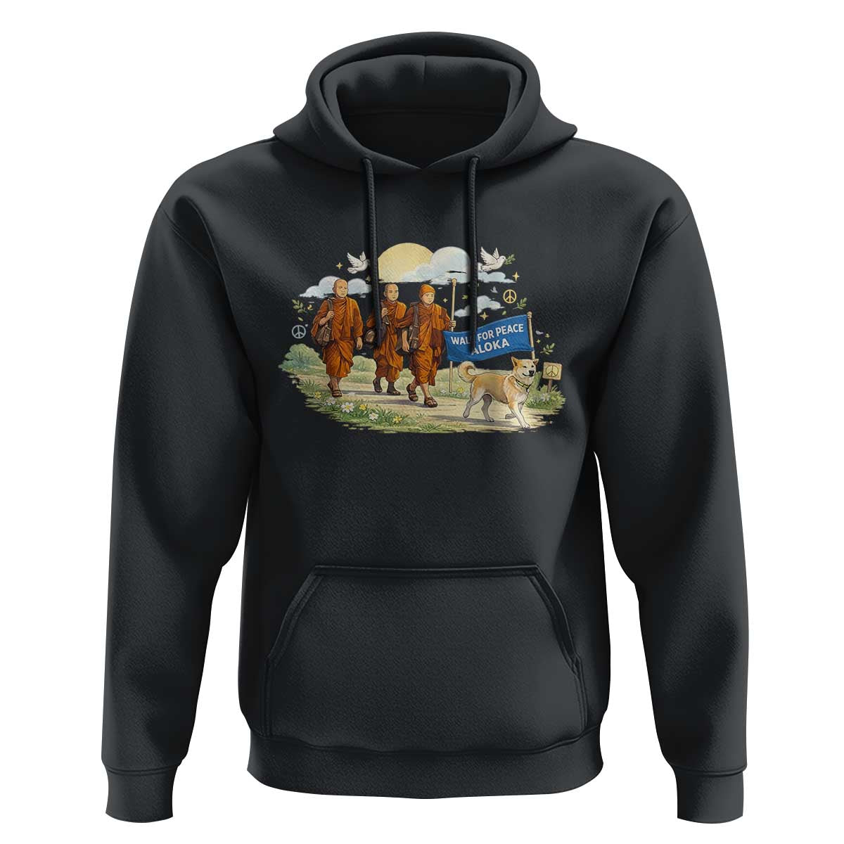 Walk for Peace Monks with Aloka the Dog Hoodie Spiritual Pilgrimage Buddhist Inspired - Wonder Print Shop