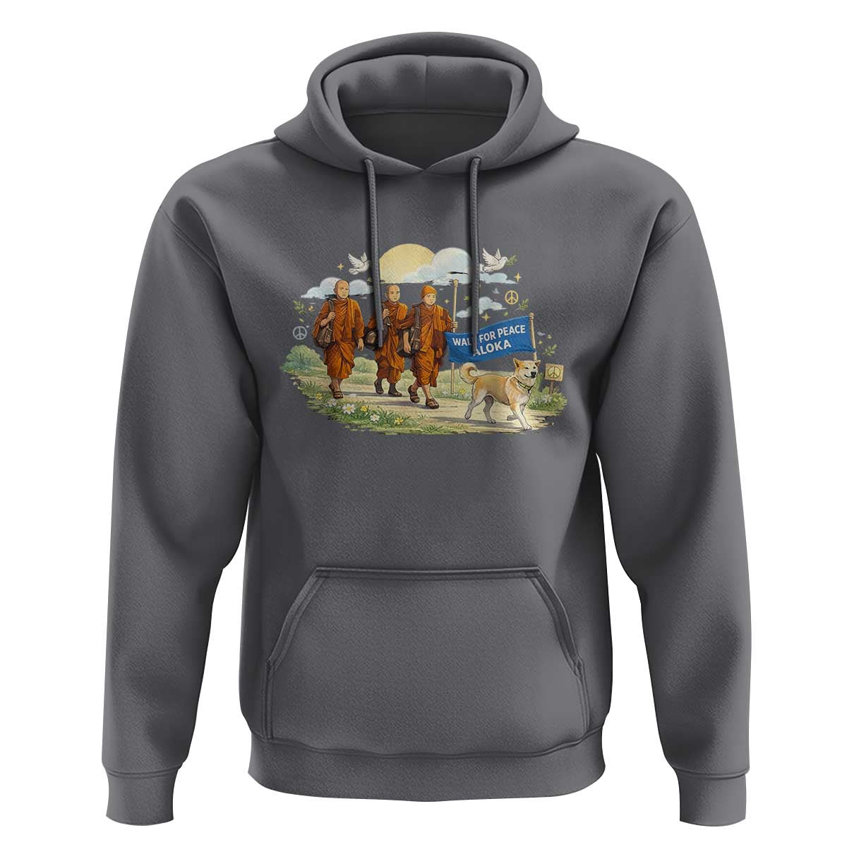 Walk for Peace Monks with Aloka the Dog Hoodie Spiritual Pilgrimage Buddhist Inspired - Wonder Print Shop