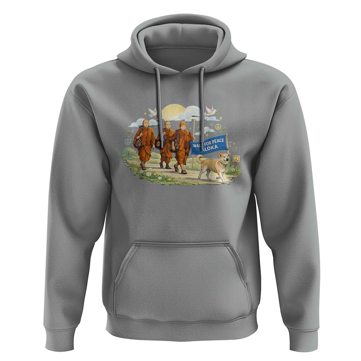 Walk for Peace Monks with Aloka the Dog Hoodie Spiritual Pilgrimage Buddhist Inspired - Wonder Print Shop