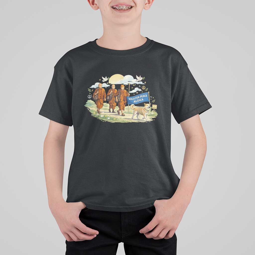 Walk for Peace Monks with Aloka the Dog T Shirt For Kid Spiritual Pilgrimage Buddhist Inspired - Wonder Print Shop