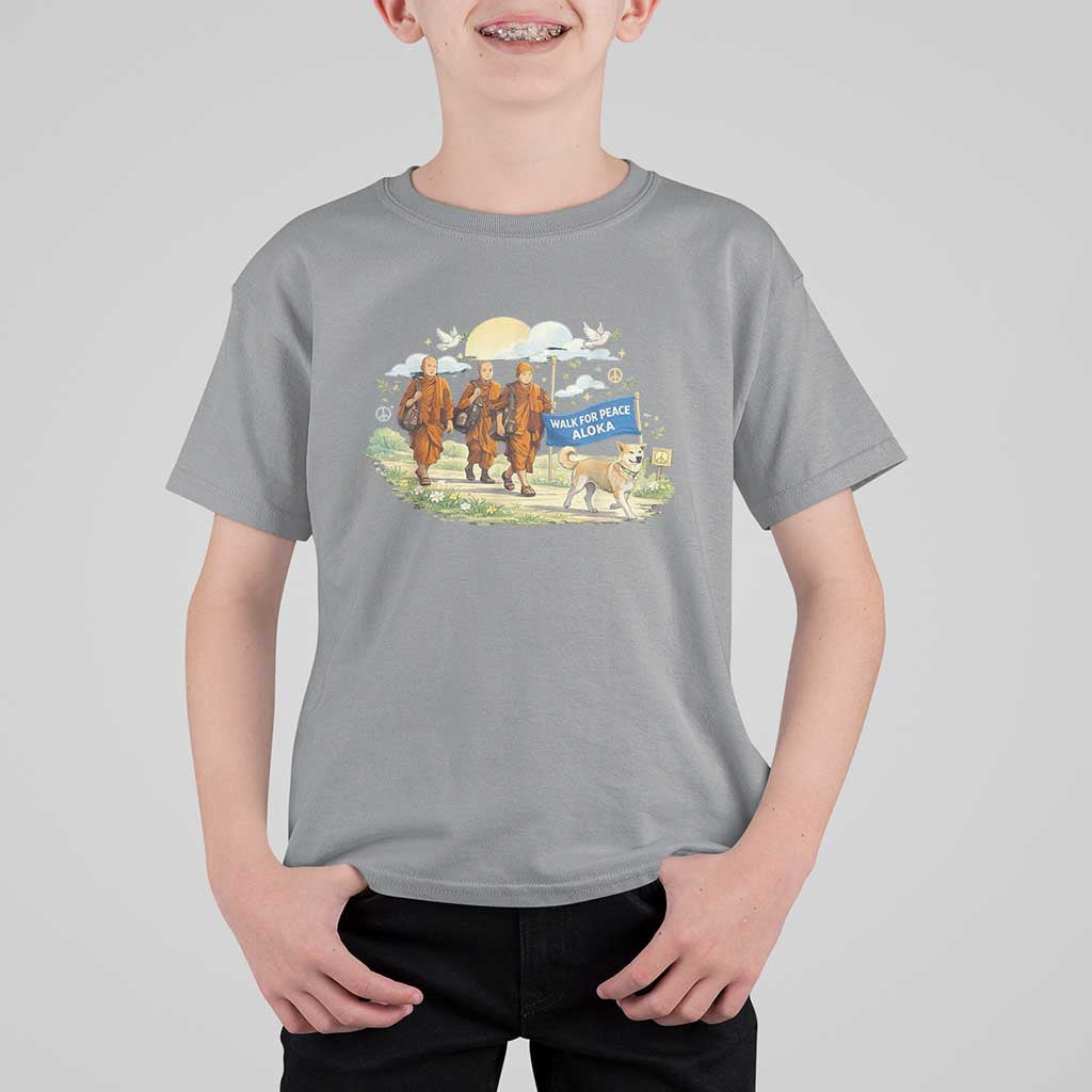 Walk for Peace Monks with Aloka the Dog T Shirt For Kid Spiritual Pilgrimage Buddhist Inspired - Wonder Print Shop
