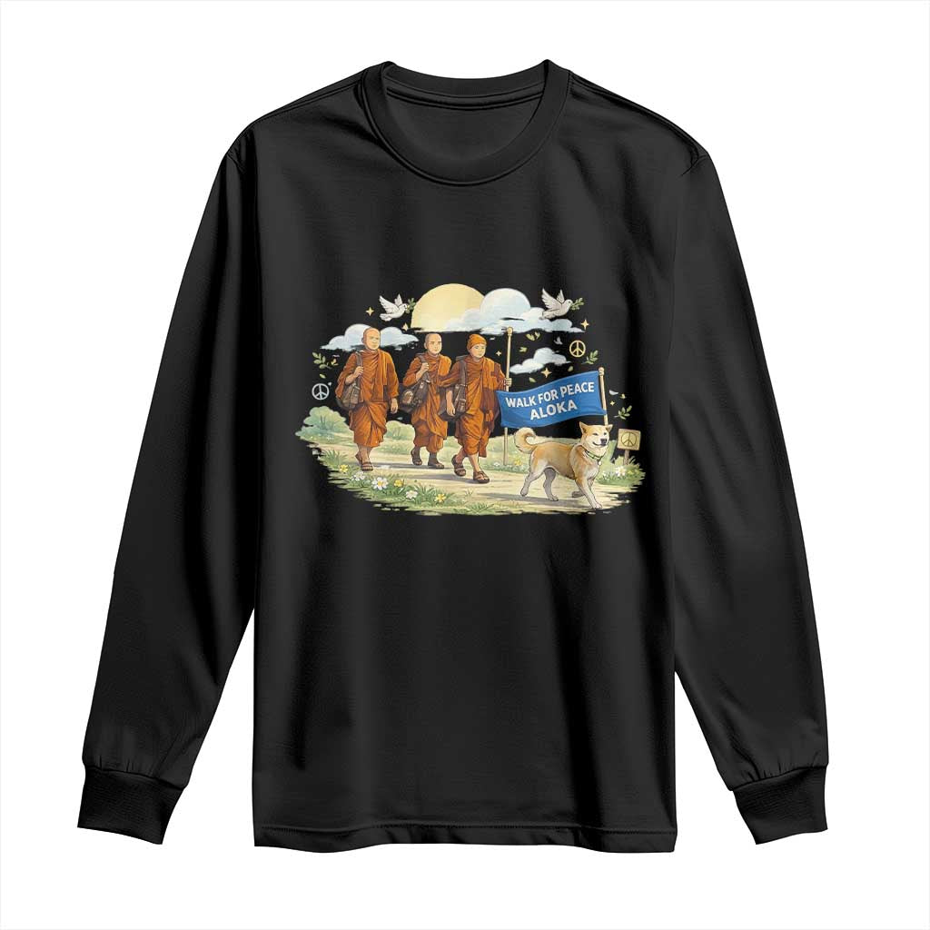 Walk for Peace Monks with Aloka the Dog Long Sleeve Shirt Spiritual Pilgrimage Buddhist Inspired - Wonder Print Shop