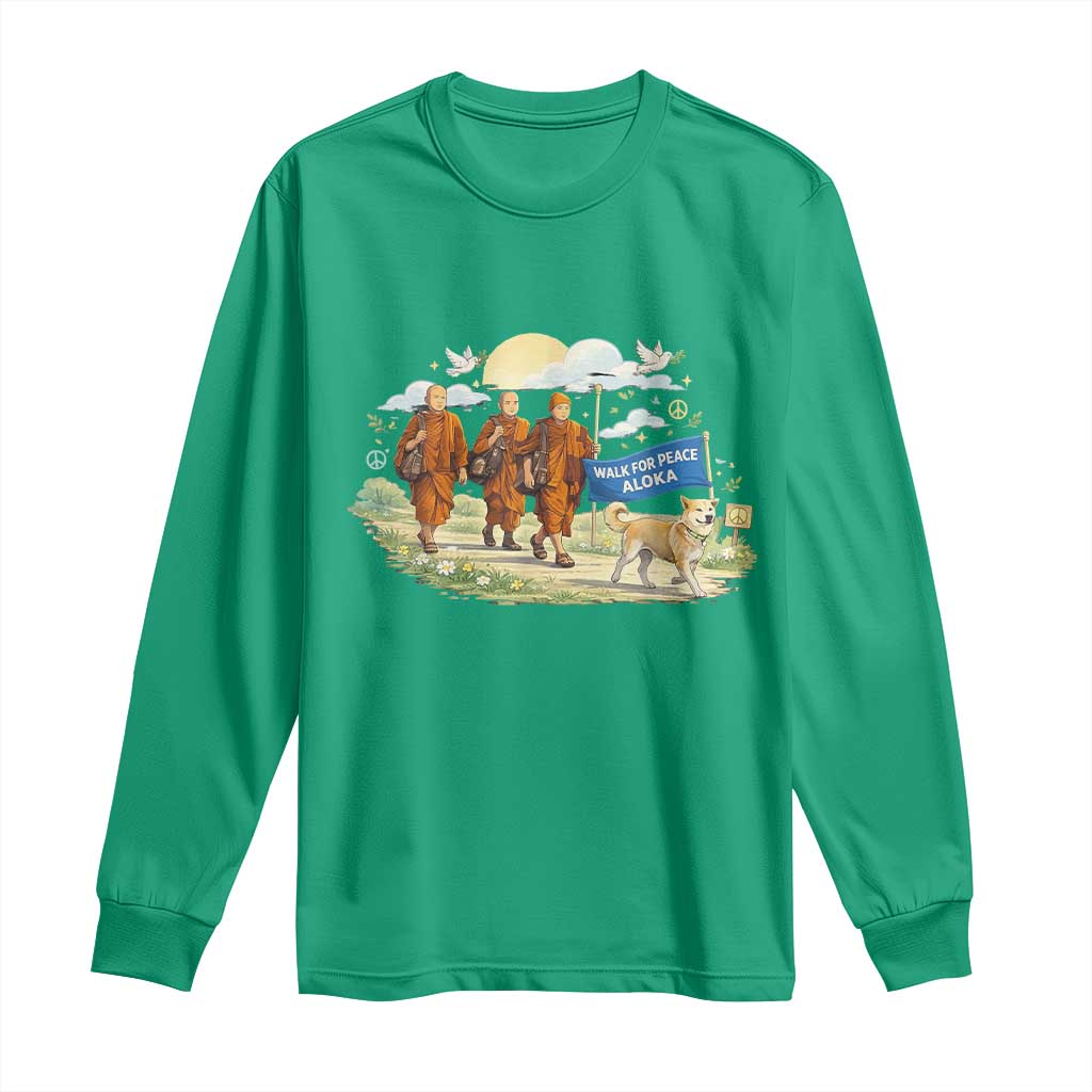 Walk for Peace Monks with Aloka the Dog Long Sleeve Shirt Spiritual Pilgrimage Buddhist Inspired - Wonder Print Shop