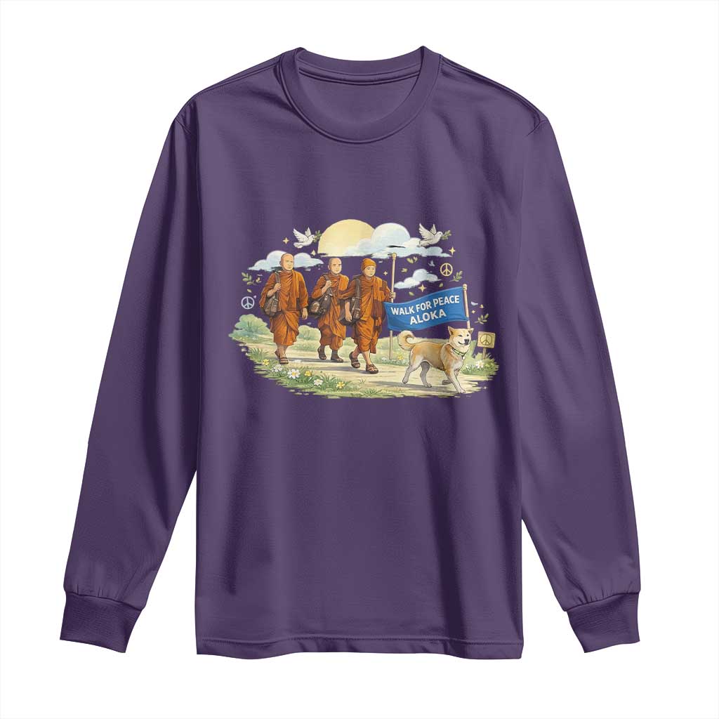 Walk for Peace Monks with Aloka the Dog Long Sleeve Shirt Spiritual Pilgrimage Buddhist Inspired - Wonder Print Shop