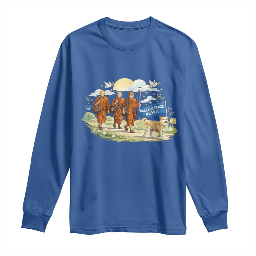 Walk for Peace Monks with Aloka the Dog Long Sleeve Shirt Spiritual Pilgrimage Buddhist Inspired - Wonder Print Shop