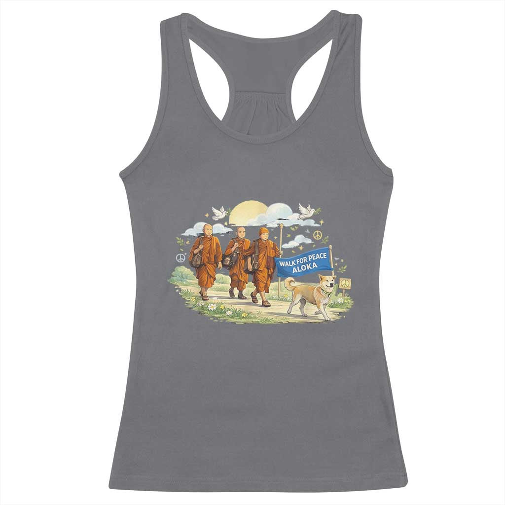 Walk for Peace Monks with Aloka the Dog Racerback Tank Top Spiritual Pilgrimage Buddhist Inspired - Wonder Print Shop