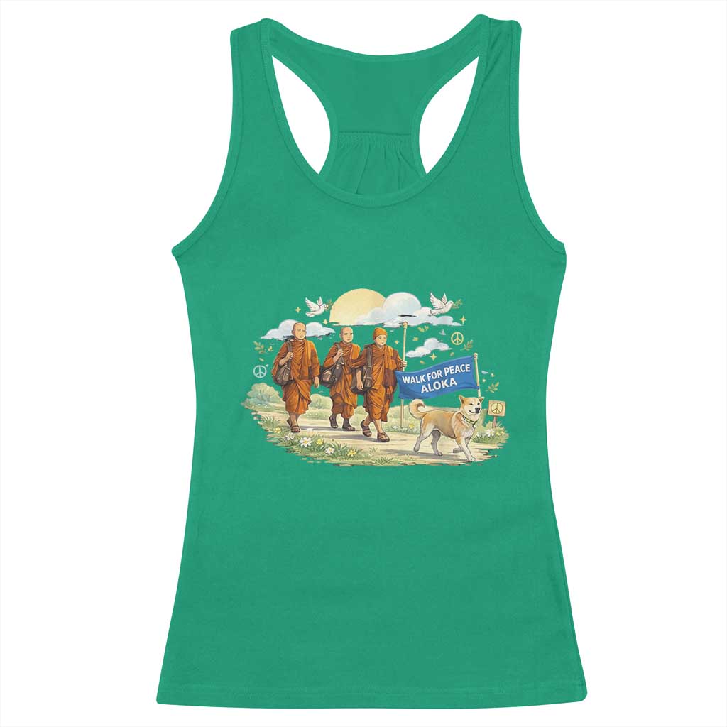 Walk for Peace Monks with Aloka the Dog Racerback Tank Top Spiritual Pilgrimage Buddhist Inspired - Wonder Print Shop