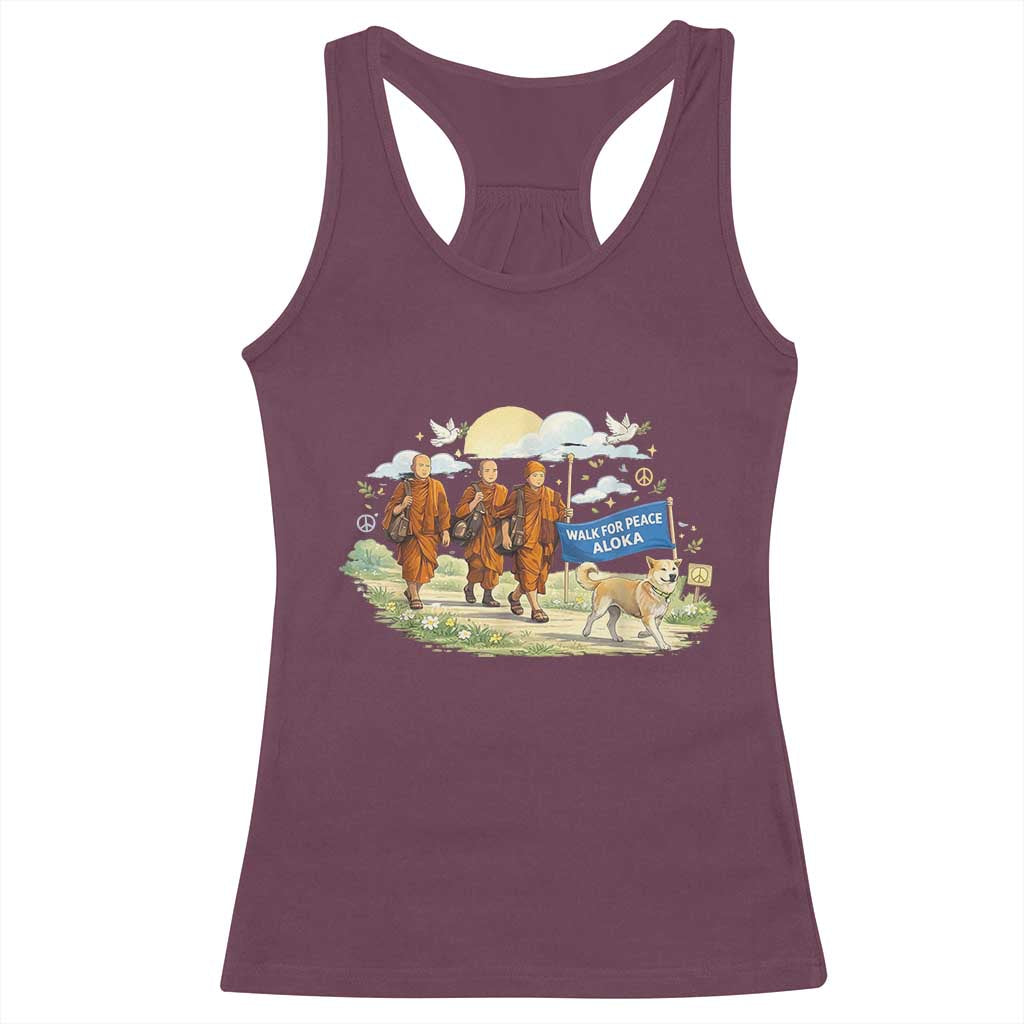 Walk for Peace Monks with Aloka the Dog Racerback Tank Top Spiritual Pilgrimage Buddhist Inspired - Wonder Print Shop
