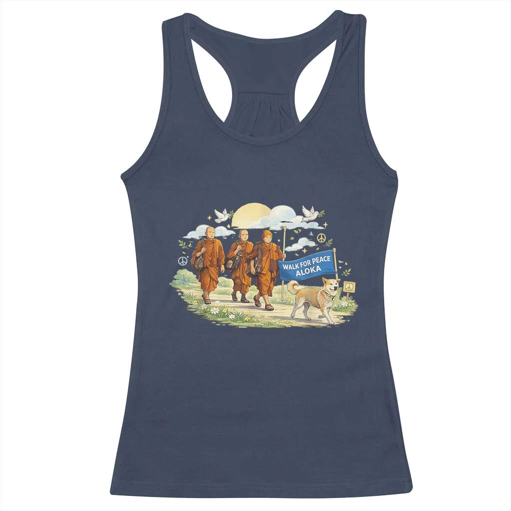 Walk for Peace Monks with Aloka the Dog Racerback Tank Top Spiritual Pilgrimage Buddhist Inspired - Wonder Print Shop